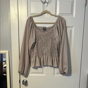 ARULA Cream Smocked Peplum Blouse